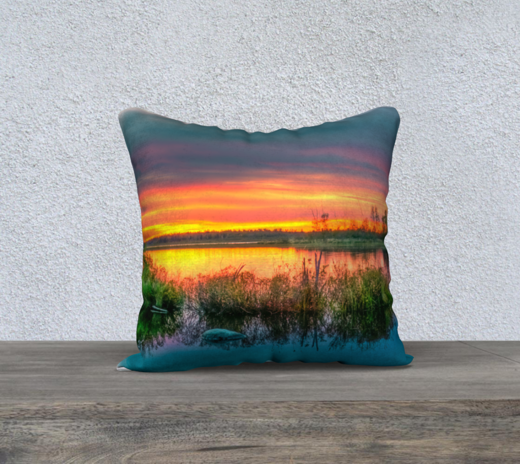 18" x 18" Pillow Case - White Lake Sunset