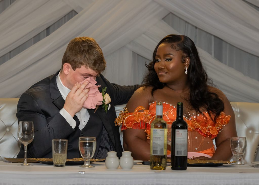 Emotional moment between the newlyweds during their Viscount Gort Hotel reception