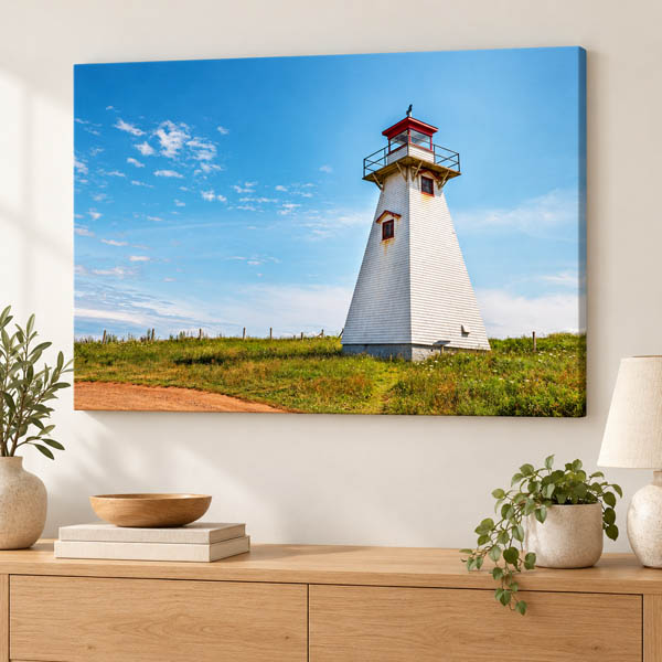 Cape Tryon Lighthouse photograph displayed as a gallery-wrapped canvas