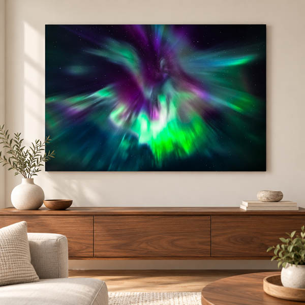 Aurora Symphony northern lights photograph displayed as a metal print