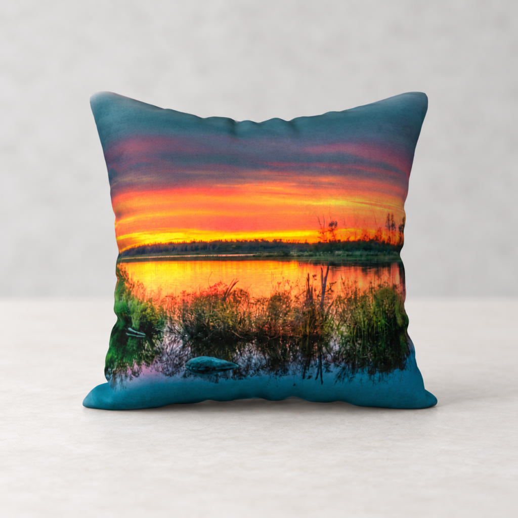 White Lake Sunset – 18 × 18-inch Pillow Cover